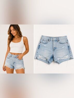 Pistola High Rise Distressed Cutoff Denim Shorts Light Wash 25 Hidden Button Fly